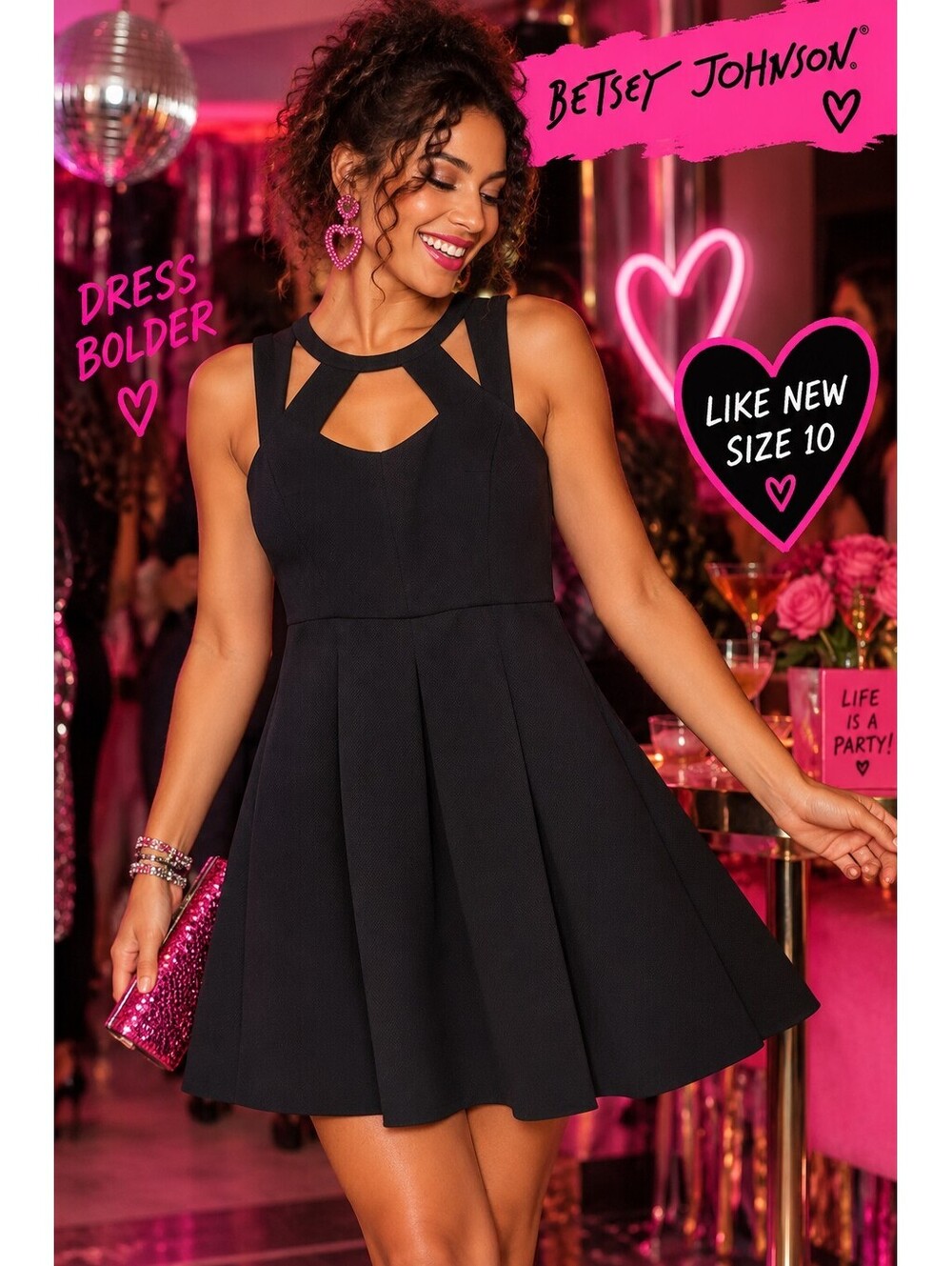 New Without Tags | Betsey Johnson | Sz 6 | Cage Neck Fit-and-Flare Dress